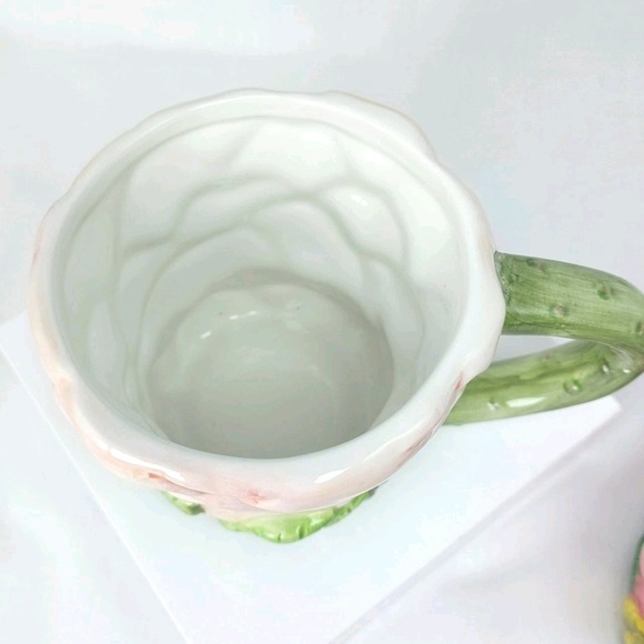 American Atelier Rose Toile Floral Petal Cup Mug Set Of 2 Pink #5232 Hand Paint - Picture 5 of 10